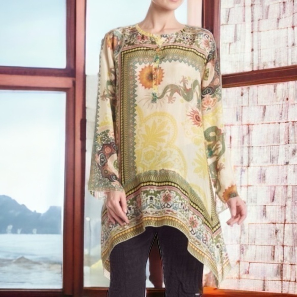Johnny Was silk “Golden Dragon” tunic/mini dress NWT RARE
